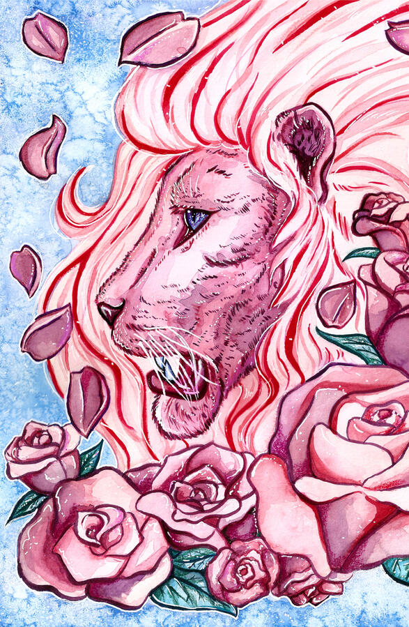 “Lion” - watercolor mixed media, available as large and small prints